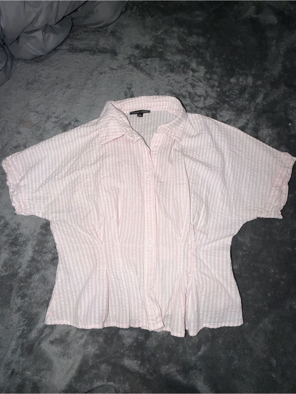 Women's Light Pink Striped Button-Front Short Sleeve Top